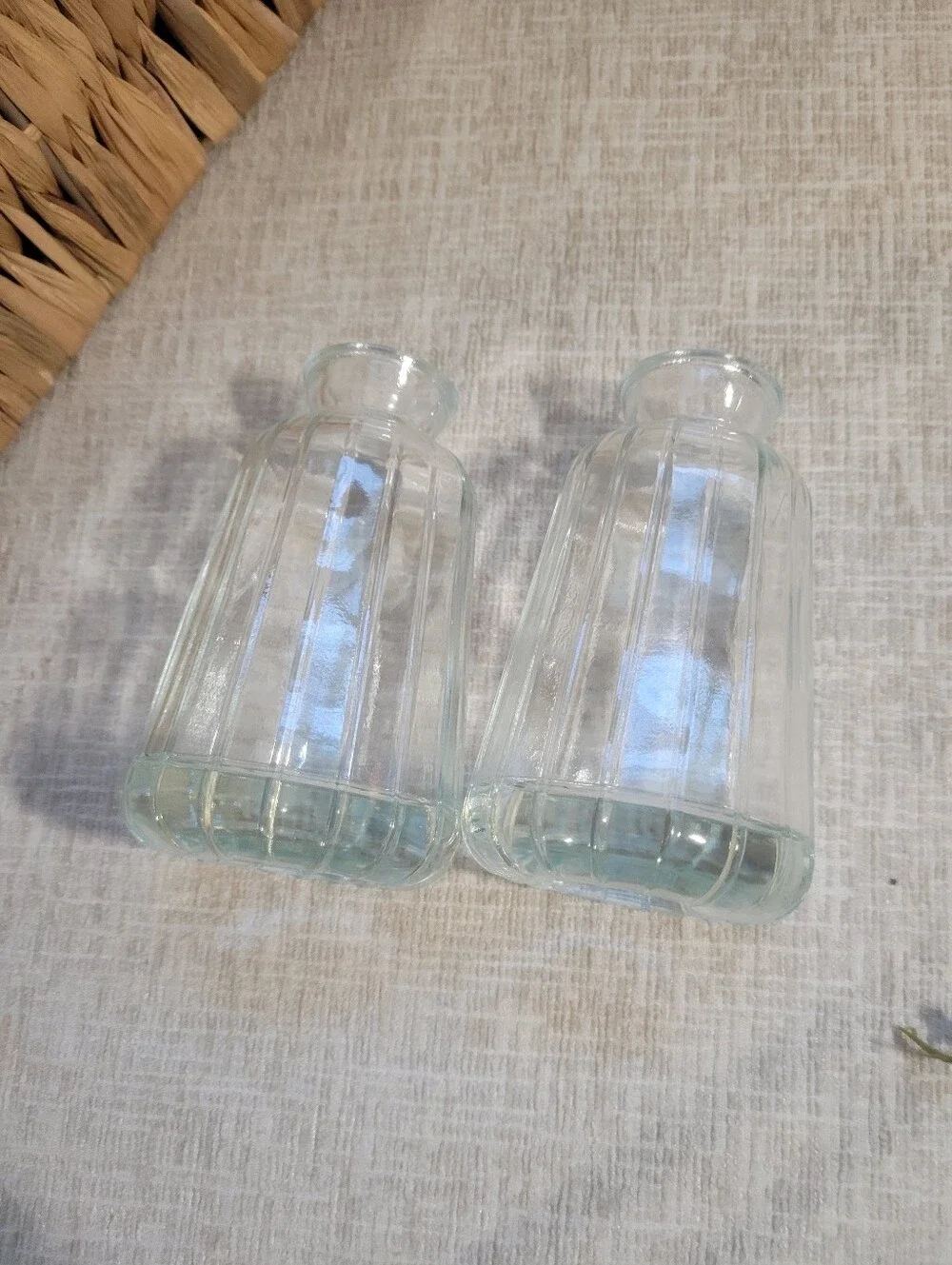 Vintage Clear Ribbed Glass Bud Vases -set Of 2 Bohemian Glass Fluted Vase